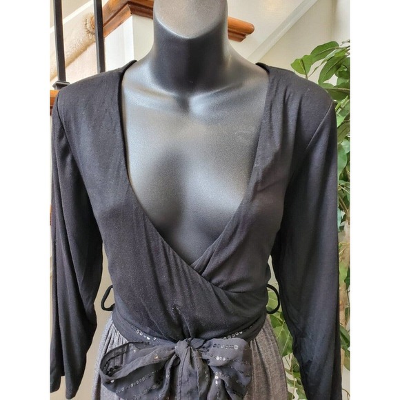 Inseparable Women's Black & Gray Rayon Long Sleeve V-Neck Jumpsuits Size Large - Picture 6 of 10